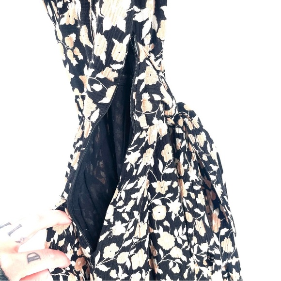 BANJANAN Anthropologie Boho Brown Black Floral Tie Waist MIDI Flowy Dress - Picture 8 of 9